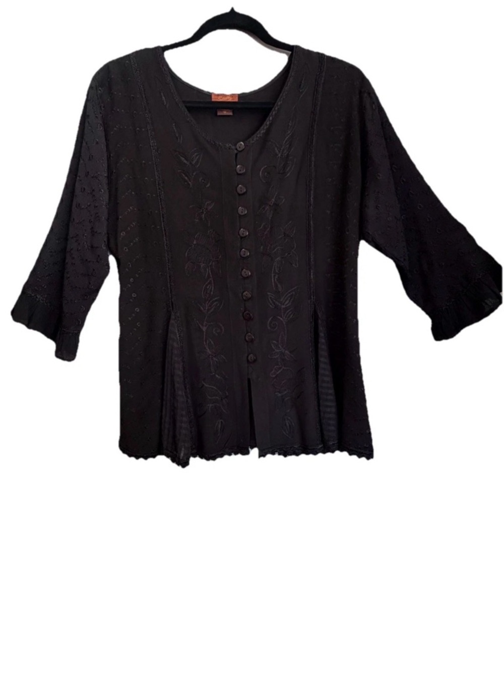 Scully Black Embroidered Button-Front Blouse